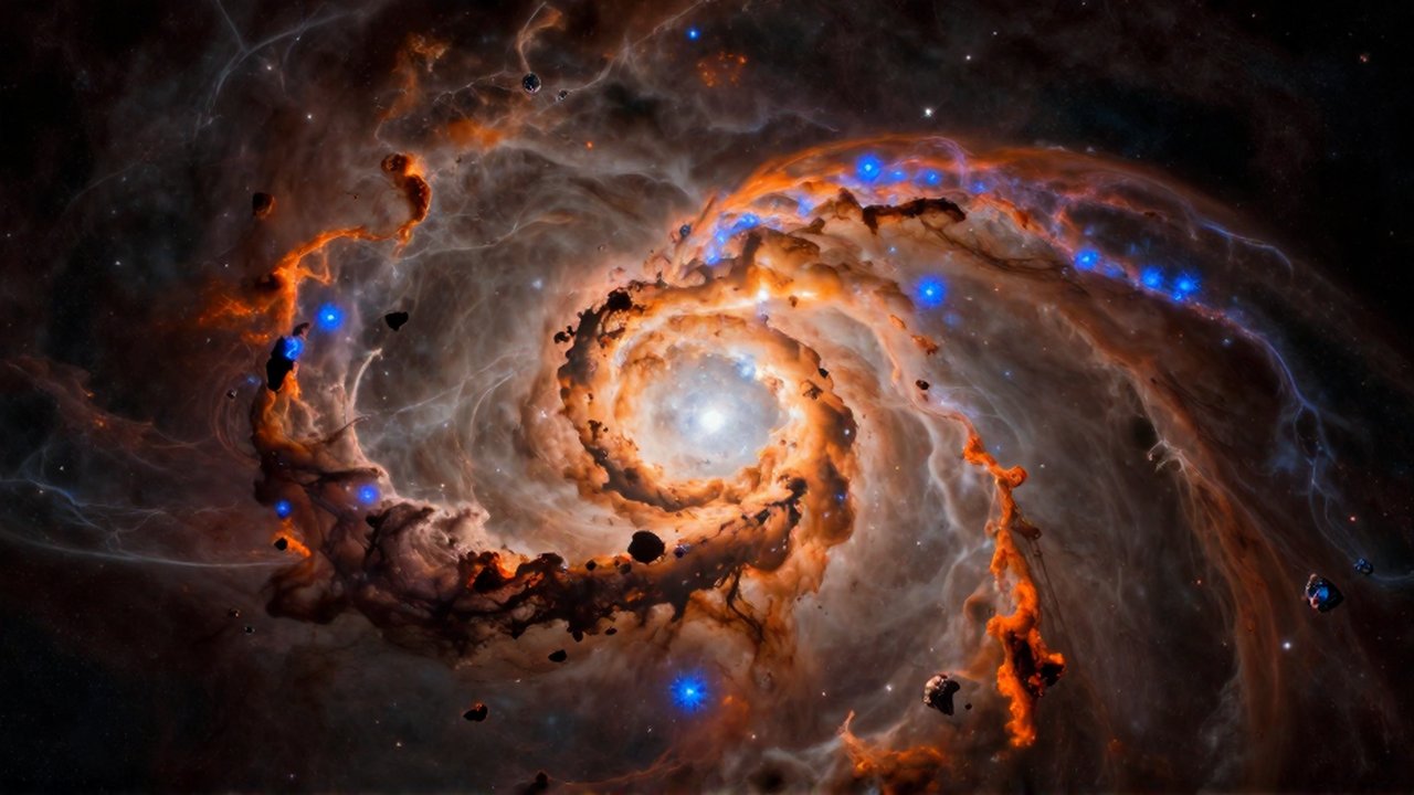 Una protostrella gigante nace en el centro de una nebulosa rodeada de gas y polvo cósmico.