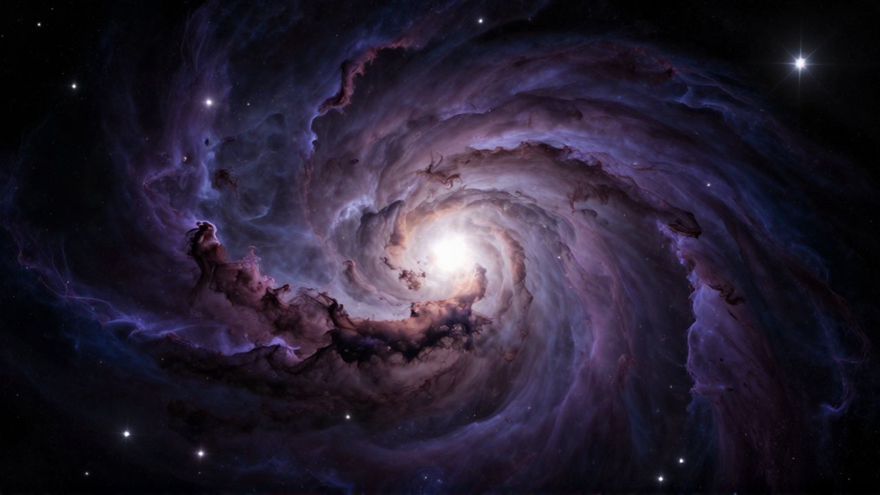 Nubes de gas cósmico y nebulosas violetas rodeando el nacimiento de las primeras estrellas.