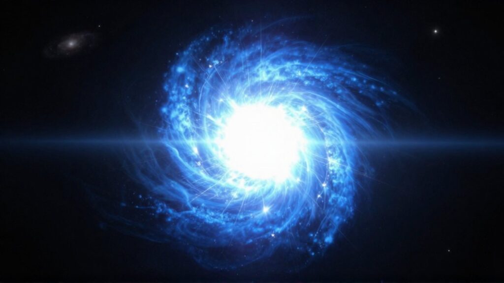 Una enorme y brillante estrella azul supergigante resplandeciendo en la oscuridad del espacio profundo.