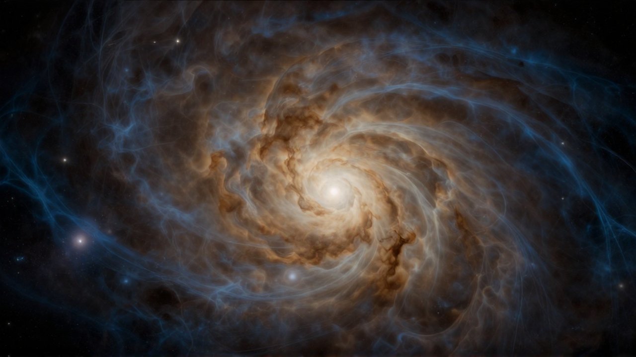 Tapiz de luz primordial con patrones moteados de ámbar y azul que representan la radiación de fondo de microondas.