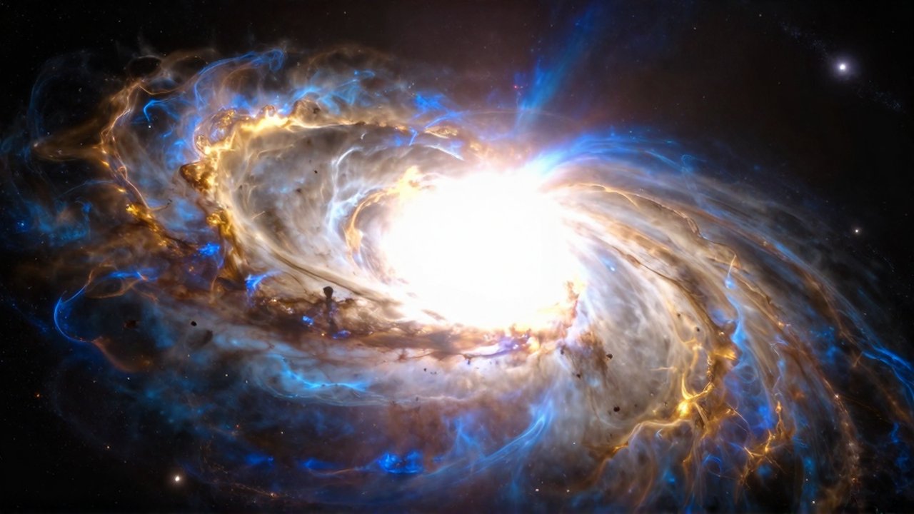 Explosión de una supergigante azul liberando ondas de choque y plasma en el espacio profundo.