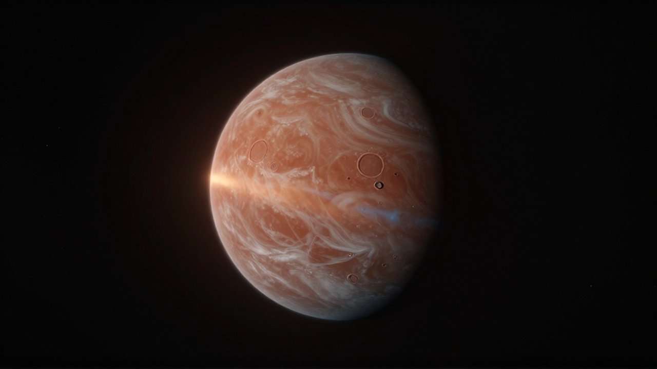 El planeta enano Makemake con superficie rojiza flotando en la oscuridad del cinturón de Kuiper.