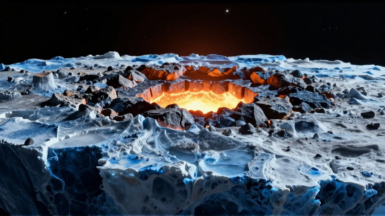 Corte transversal de Plutón que muestra su núcleo metálico, manto rocoso y corteza de hielo sobre el espacio.