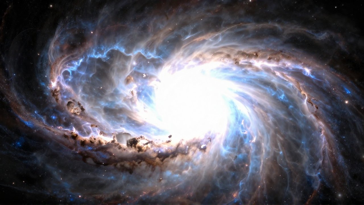 Explosión de supernova con una intensa onda de choque expansiva de luz blanca y azul.