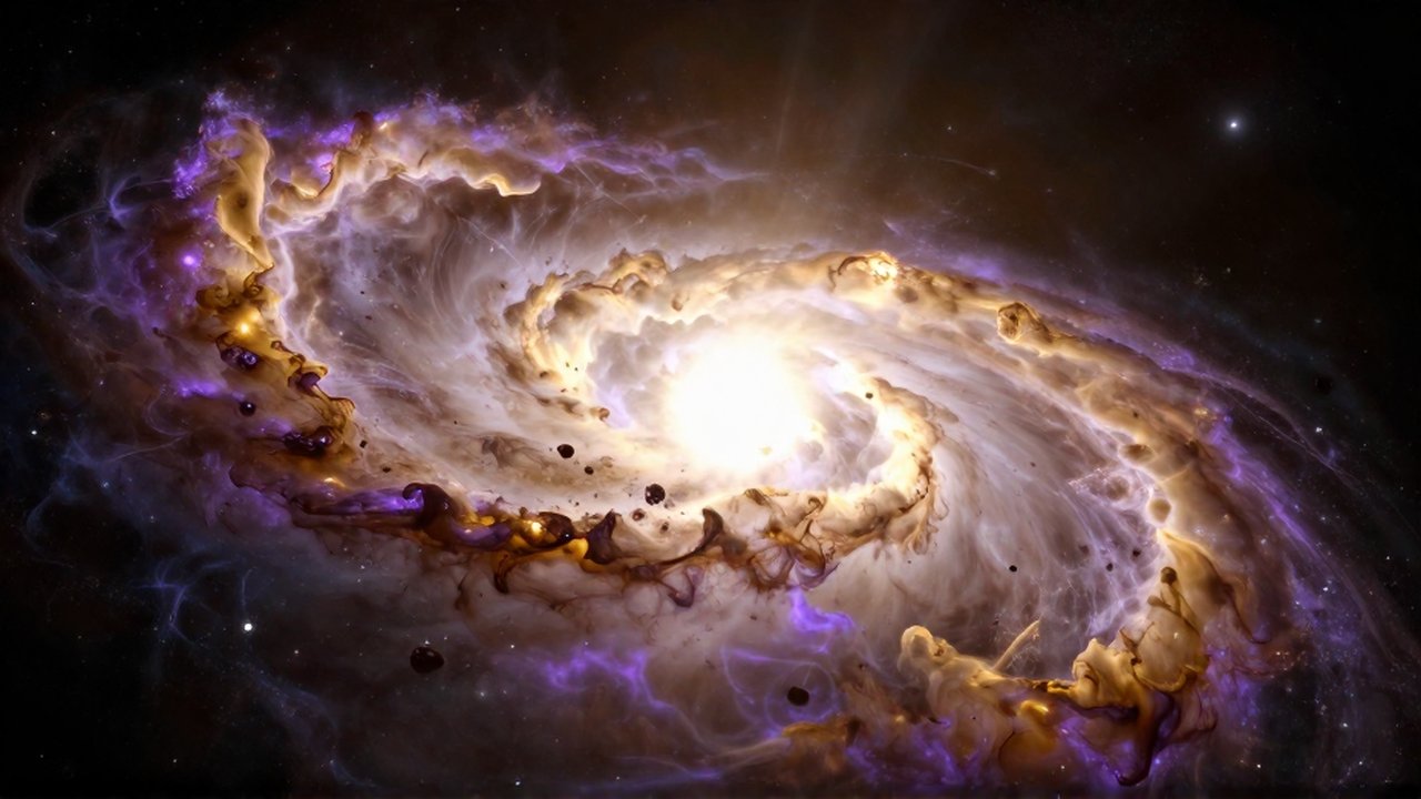 Explosión de una supernova azul con ondas de luz brillantes y nubes de gas dorado y violeta.