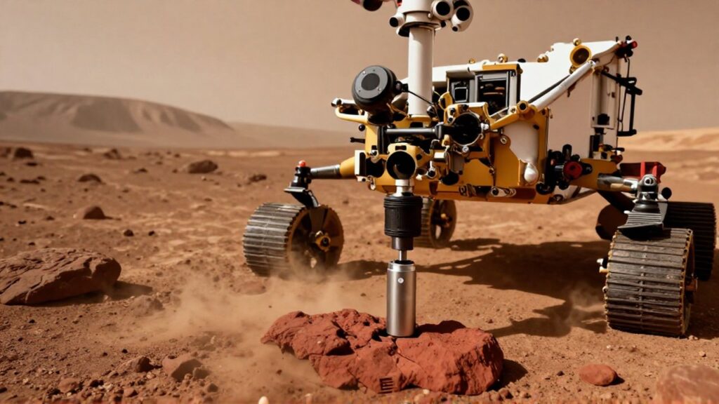El rover Perseverance de la NASA recolecta muestras de roca en el cráter Jezero de Marte.